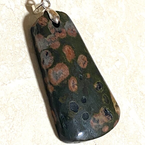 Natural Ocean Jasper Pendant, Genuine Dark Green Gemstone - Picture 2 of 9
